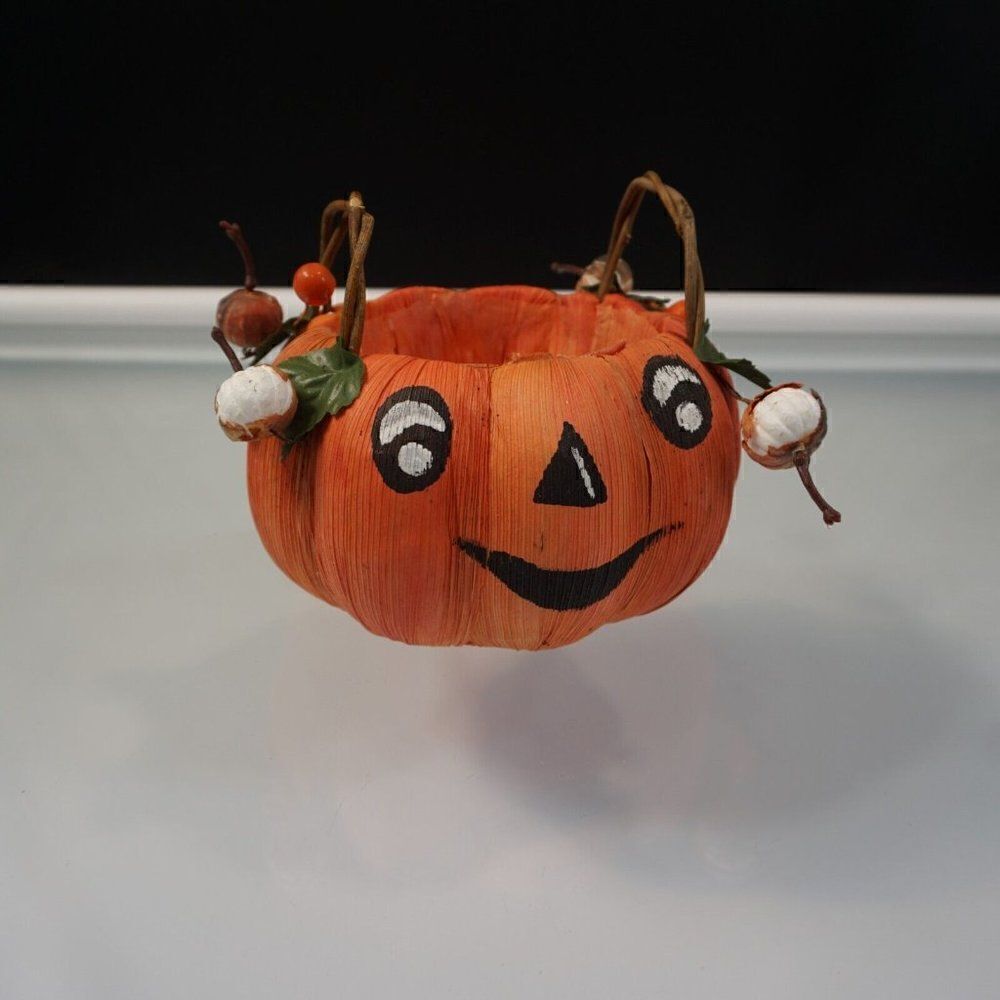 Vintage Halloween Jack O Lantern Pumpkin Candy Container Basket Pail